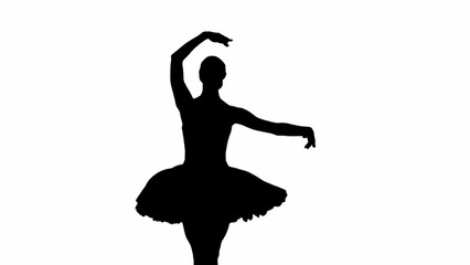 Silhouette of female isolated on white background with alpha channel. Full shot ballerina...