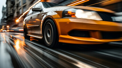 Fototapeta premium Abstract blurred colorful lighhts background in night city, bokeh shiny blurred glowing street cityscape