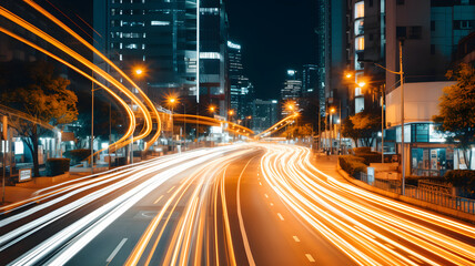 Naklejka premium Abstract blurred colorful lighhts background in night city, bokeh shiny blurred glowing street cityscape