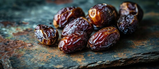 Dried date palm fruits.