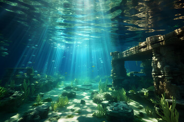 Obraz premium Blue underwater background sea and ocean marine life