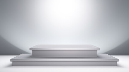 White podium with spotlight in background. Suitable for presentations, speeches, or awards ceremonies.