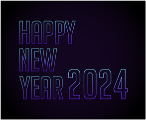 Fototapeta na wymiar Happy New Year 2024 Abstract Neon Graphic Design Vector Logo Symbol Illustration With Blue Background