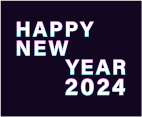 Happy New Year 2024 Abstract White Graphic Design Vector Logo Symbol Illustration With Black Background