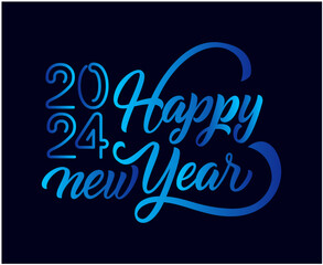 Happy New Year 2024 Abstract Cyan Graphic Design Vector Logo Symbol Illustration With Blue Background