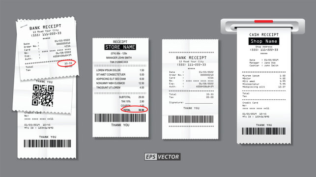 set of register sale receipt or cash receipt printed on white paper concept. 3D Render