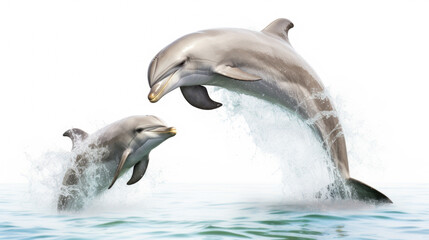Naklejka premium Two dolphins leaping out of water. Perfect for marine life and nature concepts.