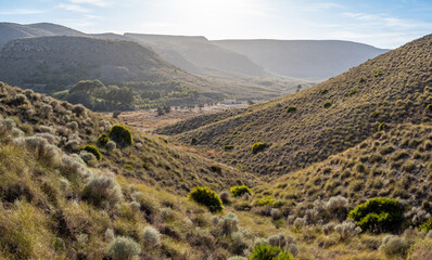 Views of a valley and mountains near Las negras village, Cabo de Gata, Spain