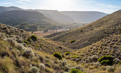 Fototapeta premium Views of a valley and mountains near Las negras village, Cabo de Gata, Spain