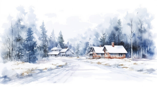Beautiful watercolor painting depicting serene winter scene. Perfect for adding touch of elegance to any space. .