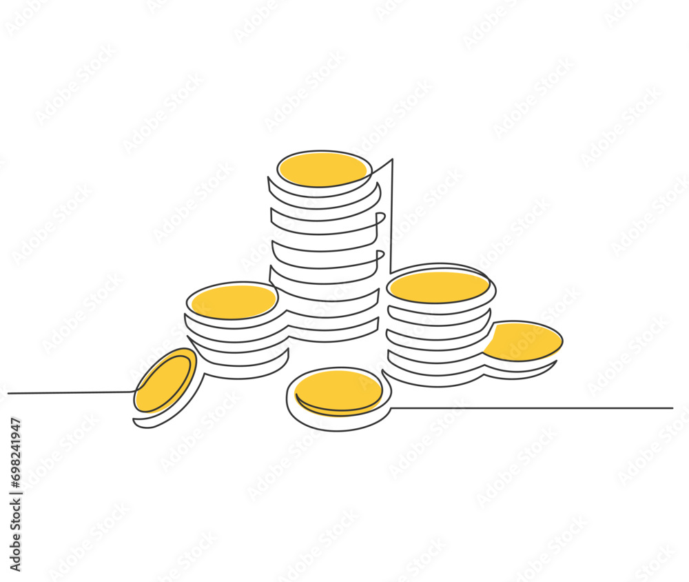 Wall mural Coins Gold money Continuous line stock illustration