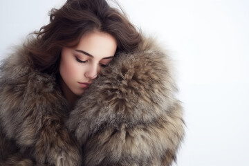 Luxury girl in a fur coat. Cold girl. Lynx, fur, fashion, beauty. Wind Fur Saloon, north. - Powered by Adobe