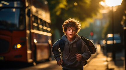 Fototapeta premium The child is late for school.