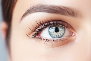 Obraz premium Perfect eye close up macro vision concept, the vision of the future and healthy life concept. View precise to the target.