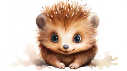 Fototapeta na wymiar Cute small hedgehog sitting on top of white surface. Perfect for nature and animal-themed designs.