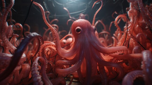 A realistic underwater tangled octopus Ai generated art