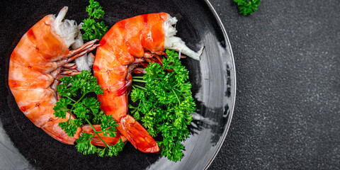 langoustine large gambas shrimp fresh prawn eating cooking appetizer meal food snack on the table copy space food background rustic top view
