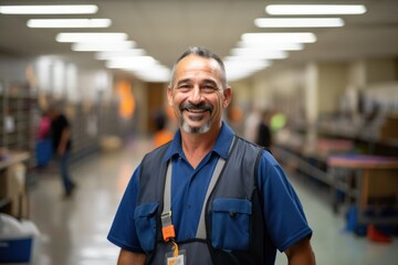 Fototapeta na wymiar Portrait of a school janitor in high school