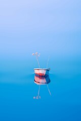 small boat at the sea with flowers
