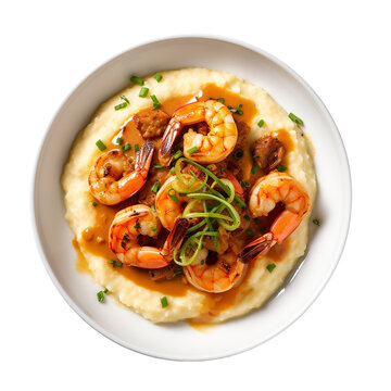 Plate of Shrimp and Grits on transparent background PNG image
