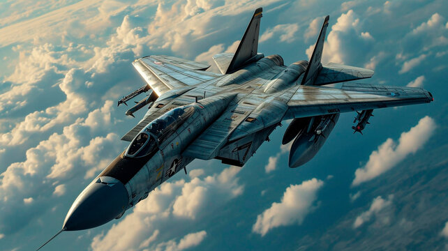 F-14 Tomcat in the air, on combat duty. Generative AI