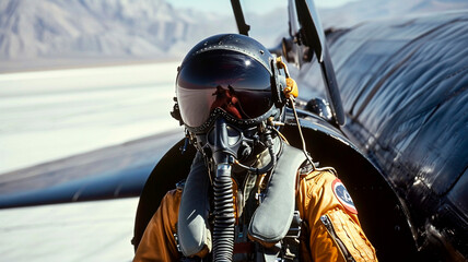 Pilot in a helmet of the SR-71 Blackbird. Generative AI