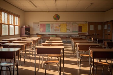 Fototapeta na wymiar Interior of a empty classroom in elementary school