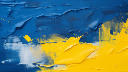 a painting with blue and yellow colors. abstract blue and yellow textured paint.