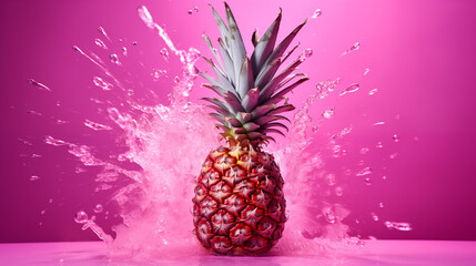 an image of an isolated pineapple with pink splash on pink background