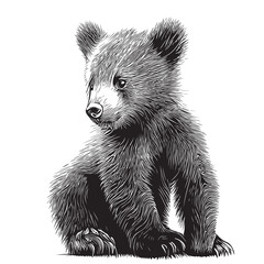 Cute animal bear cub sitting hand drawn sketch in doodle style illustration