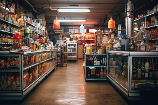 Interior of empty small corner store