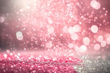 abstract pink background, pink and silver glitter, shiny background with blurred bokeh