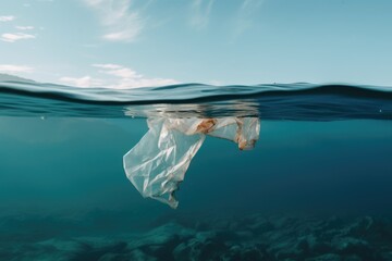 Plastic bag swimming in the blue ocean