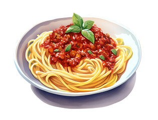 Bolognese pasta, watercolor clipart illustration with isolated background.