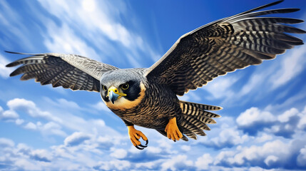 Bird of prey soaring through sky. Perfect for nature and wildlife enthusiasts.