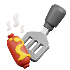 Spatula with Hot Dog with Sauce Kitchenware and Cooking icon on transparent background 3d Render