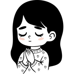 Portrait praying girl with long hair