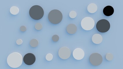 Black, white and grey circles on blue background