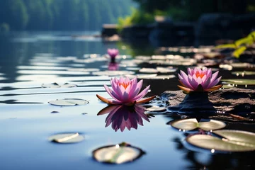 Foto op Canvas Free photo of a lake adorned with beautiful water lilies © Muhammad Shoaib