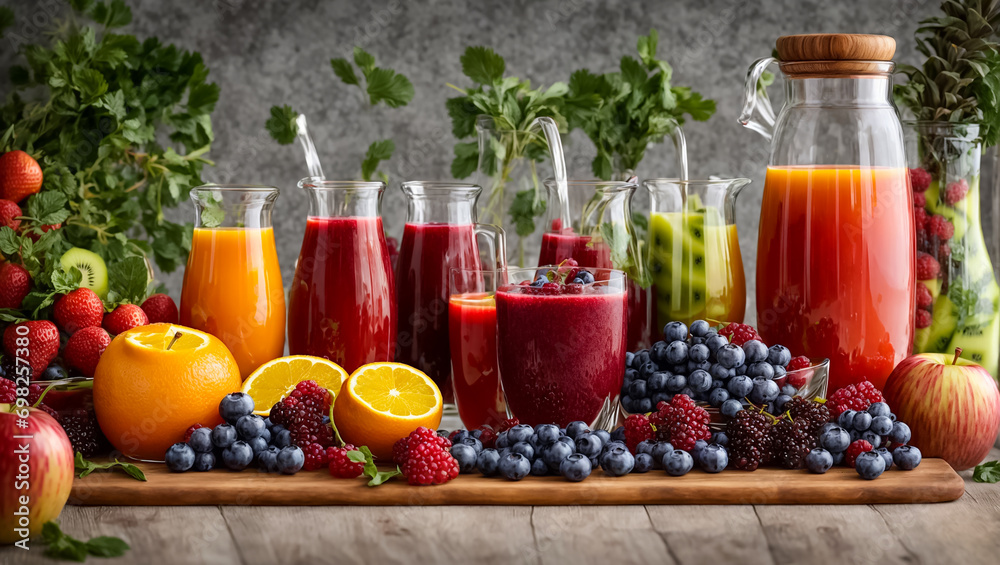 Wall mural fresh juice from various fruits and berries beverage - Wall murals