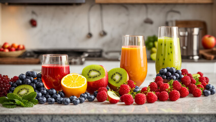 Fresh juice healthy  from various fruits and berries