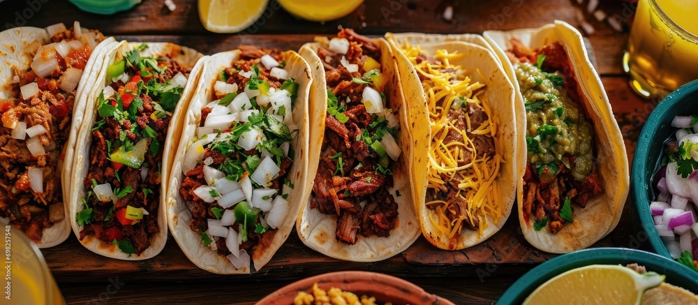 Wall mural traditional mexican food, including tacos with lemon and salsa, can be enjoyed in mexico city. - Wall murals