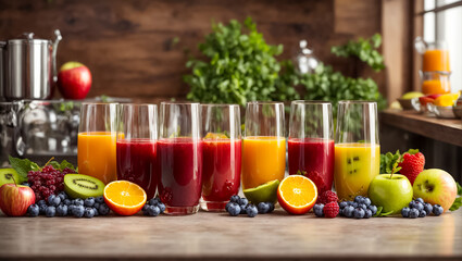 Fresh juice from various fruits and berries energy