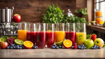 Tuinposter Fresh juice from various fruits and berries energy © tanya78
