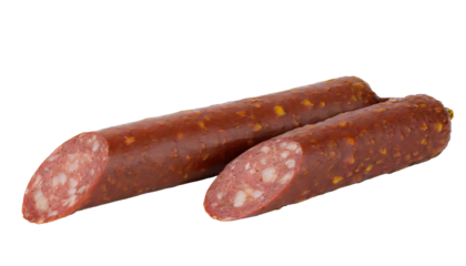  delicious salami smoked sausages - isolated on transparent background
