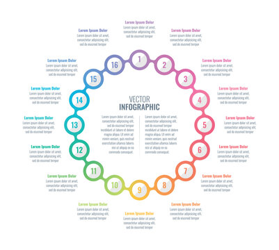 sixteen step informational template. internet, web, annual report, magazine information template. business infographic template
