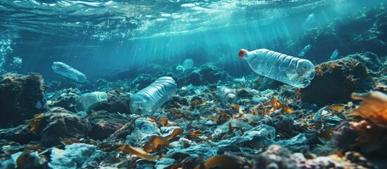 Naklejka na ściany i meble Ocean environment polluted by plastic waste.
