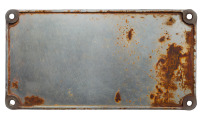 Metal plate with a rusted surface - isolated on transparent background