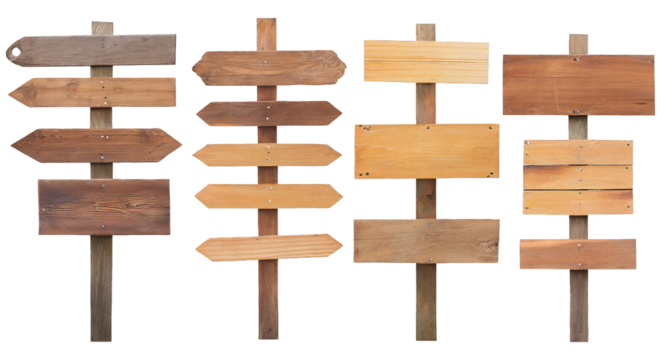 wooden signs - isolated on transparent background