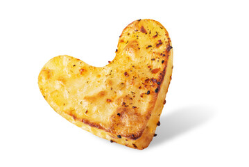 Roasted potato in the form of heart for Valentine's day on a white isolated background